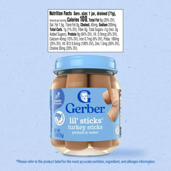 Gerber 3rd Foods Mealtime for Baby Lil' Sticks, Turkey, 2.5 oz, Jar - Image 2