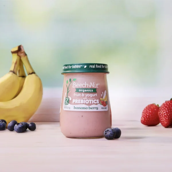 Beech-Nut Organics Fruit & Yogurt Baby Food + Prebiotics, Banana Berry, Stage 2, 4oz Jar - Image 4