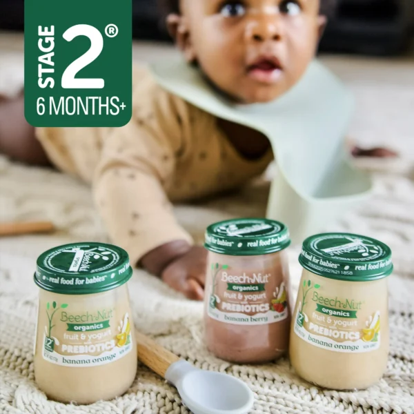 Beech-Nut Organics Fruit & Yogurt Baby Food + Prebiotics, Banana Berry, Stage 2, 4oz Jar - Image 2