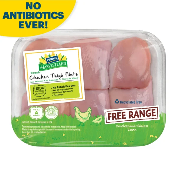 Perdue Harvestland, Free Range, Fresh Boneless Skinless Chicken Thighs, 1.3-2.25 lb. Tray