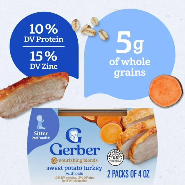 Gerber 2nd Foods Baby Foods, Sweet Potato & Turkey with Whole Grains Dinner, 4 oz Tub (2 Pack) - Image 8