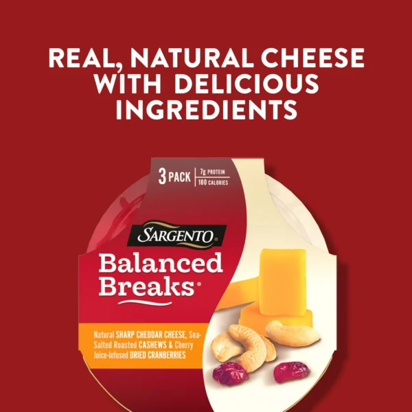 Sargento® Balanced Breaks® Sharp Cheddar Cheese, Cashews, Cherry Infused Dried Cranberries - Image 2